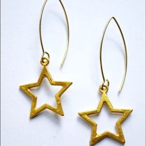 NEW Michael Gabriel Gold Star Drop Earrings Drop 24kt Overlay